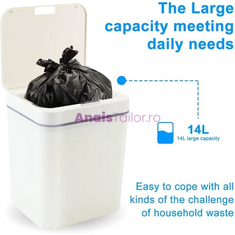 Cos de gunoi automat cu senzor, pentru bucatarie sau baie, capacitate 16 l, reincarcabil cu usb, Victronic