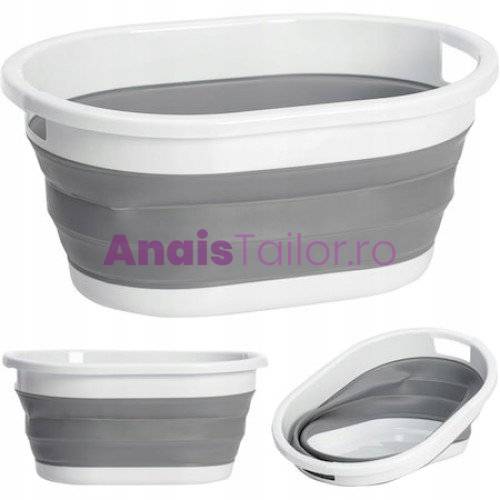 Cos multifunctional pliabil din plastic, alb/gri, 38 litri, ideal pentru rufe