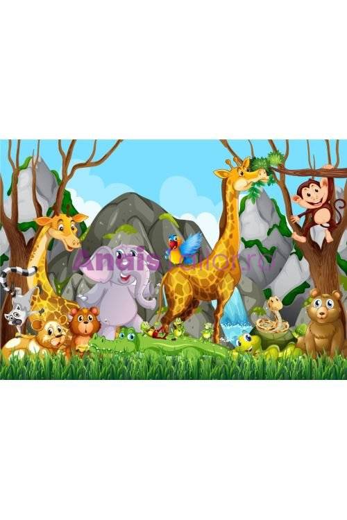 Covor antiderapant copii, Savana Animals, 80 x 150 cm
