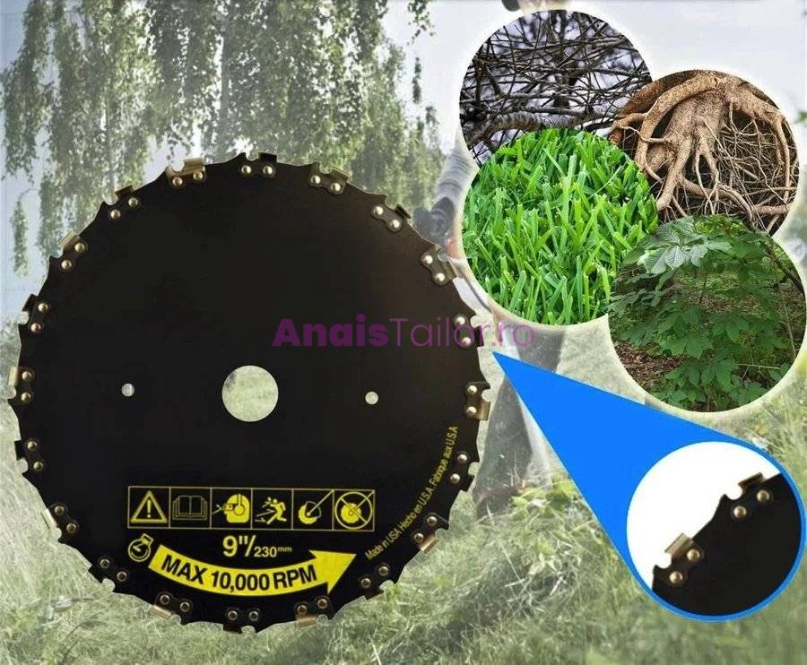 Disc Motocoasa cu Dinti Lant Drujba, 230mm, 20 dinti, pentru vegetatie foarte densa si arbusti