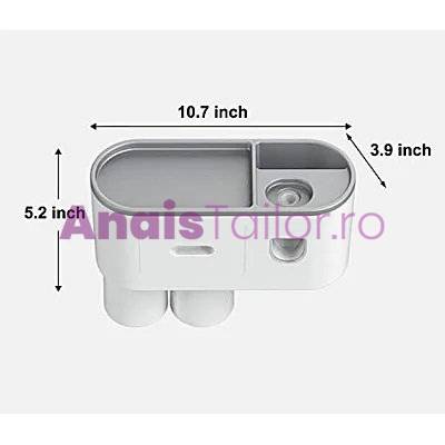 Dispenser Pasta Dinti, cu 2 pahare magnetice, suport 4 periute dinti, 27,5 x 13 cm x 10 cm