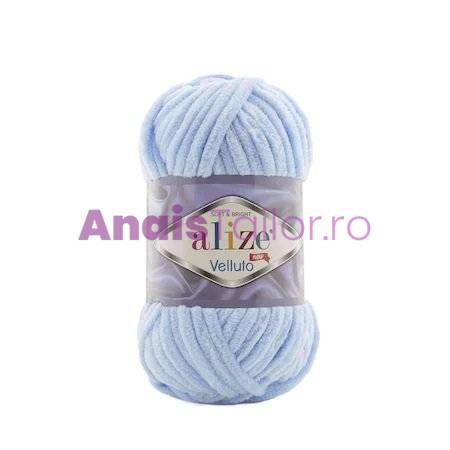 Fir Textil Alize Velluto cod culoare 218, pentru crosetat si tricotat, acril, albastru, 68 m