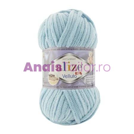 Fir Textil Alize Velluto cod culoare 414, pentru crosetat si tricotat, acril, albastru deschis, 68 m