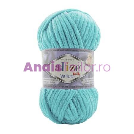 Fir Textil Alize Velluto cod culoare 490, pentru crosetat si tricotat, acril, turcoaz, 68 m