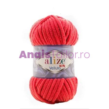 Fir Textil Alize Velluto cod culoare 56, pentru crosetat si tricotat, acril, rosu, 68 m