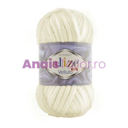 Fir Textil Alize Velluto cod culoare 62, pentru crosetat si tricotat, acril, alb unt, 68 m