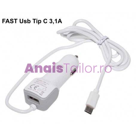 Incarcator Auto Fast Tip C 3,1A+USB, Tensiune de intrare: 12V-24V DC 