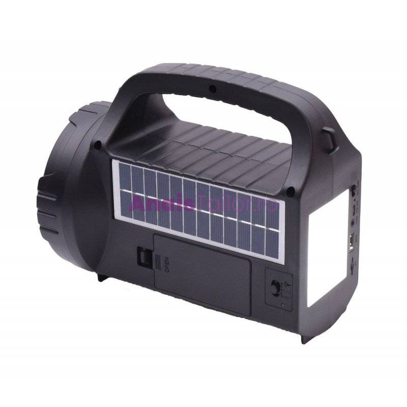 Lanterna Multifunctionala cu led, 50W, cu lampa de veghe, Radio FM/ Card TF, Aux 3,5mm, USB si Panou solar pentru incarcare