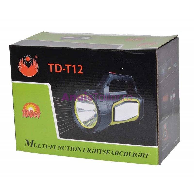  Lanterna T12 cu Led 100W, cu acumulator si triunghi reflectorizant cu 5 moduri de atentionare