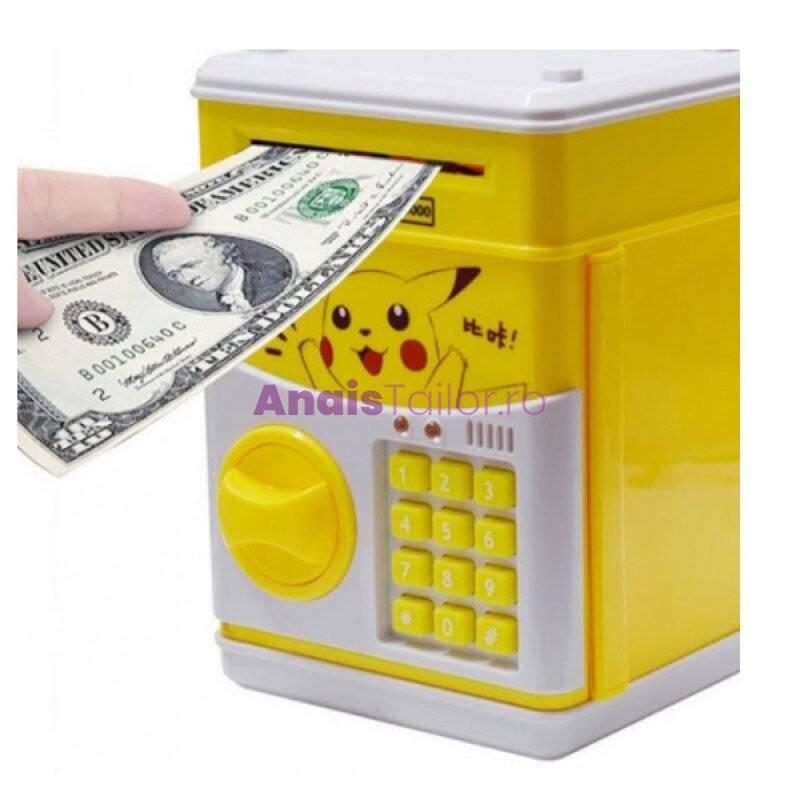 Pusculita pentru Copii Interactiva Pikachu, cu Cod Pin si Seif, Functie ATM
