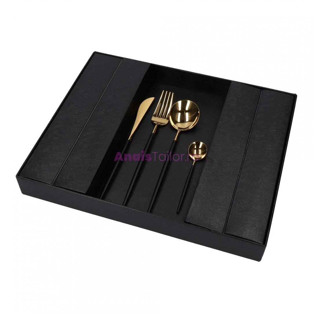 Set de tacamuri Diplomat, 24 de piese, negru si auriu lucios, 18,7-23 cm