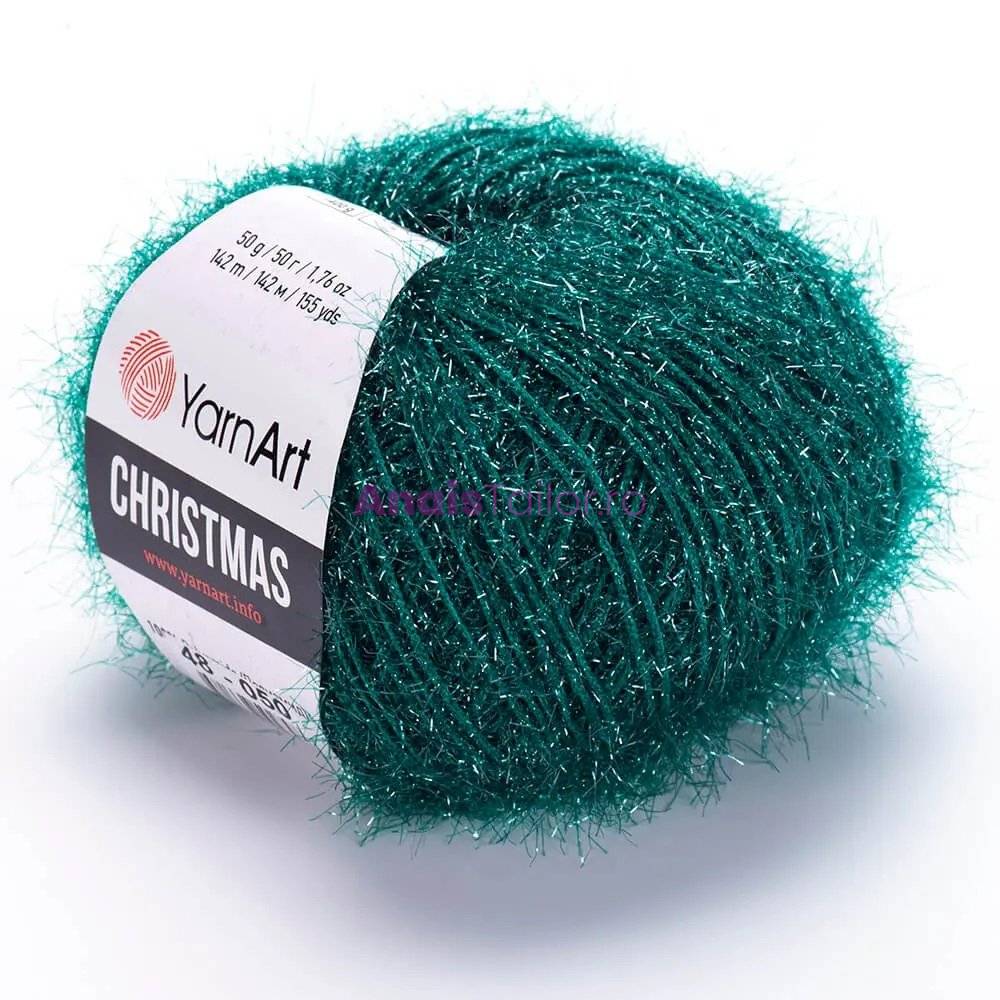  YarnArt Christmas 48, ata crosetat, textura lucioasa specific decoratiunilor, verde smarald 50g