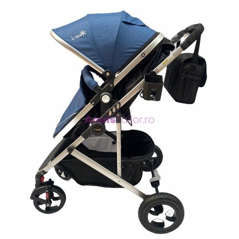 Carucior 2 in 1 L-Sun 808, transformare rapida landou sau sport, albastru/negru