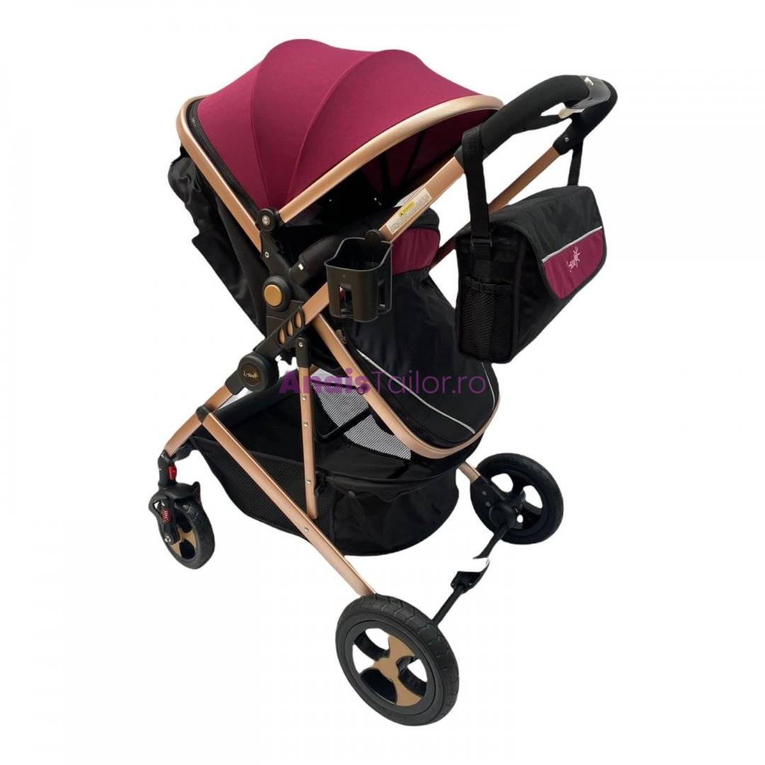  Carucior 2 in 1 L-Sun 808, transformare rapida landou sau sport, Visiniu / Negru