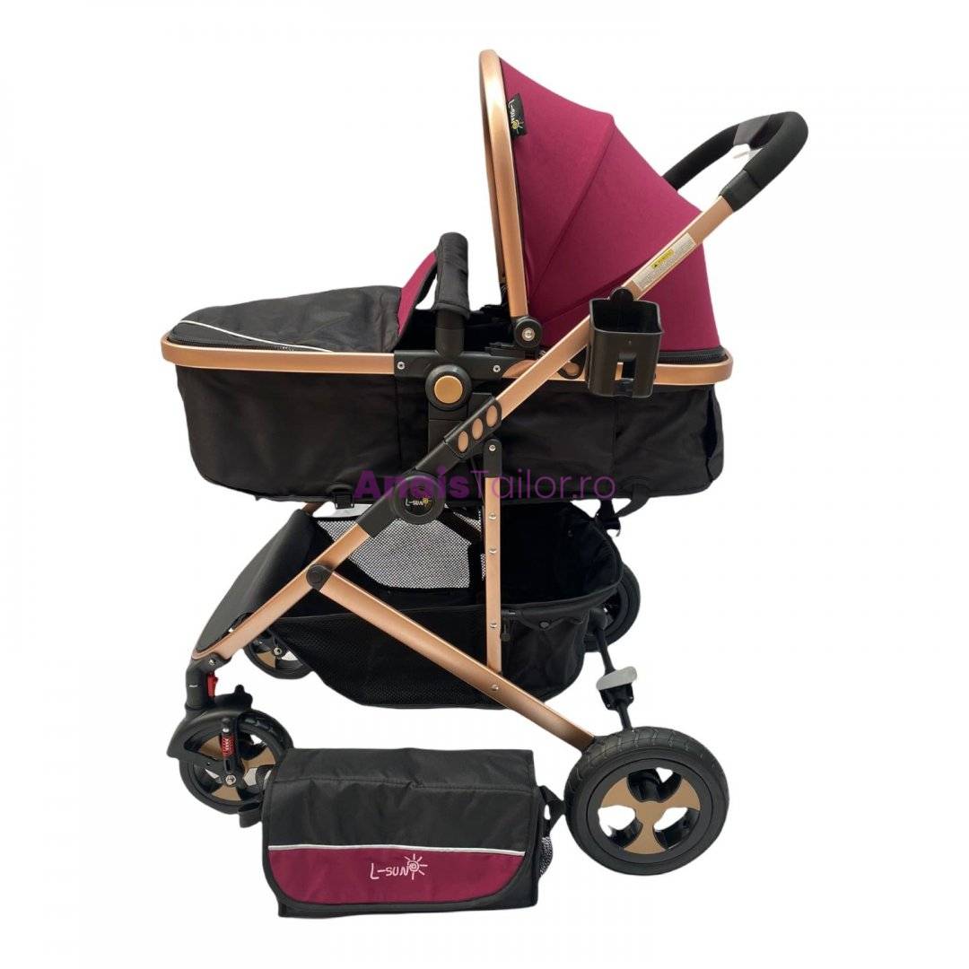  Carucior 2 in 1 L-Sun 808, transformare rapida landou sau sport, Visiniu / Negru