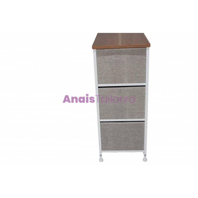 Comoda cu 7 sertare material textil, cadru metalic, blat MDF, 63.50 x 30 x 73 cm, Maro, Grunberg
