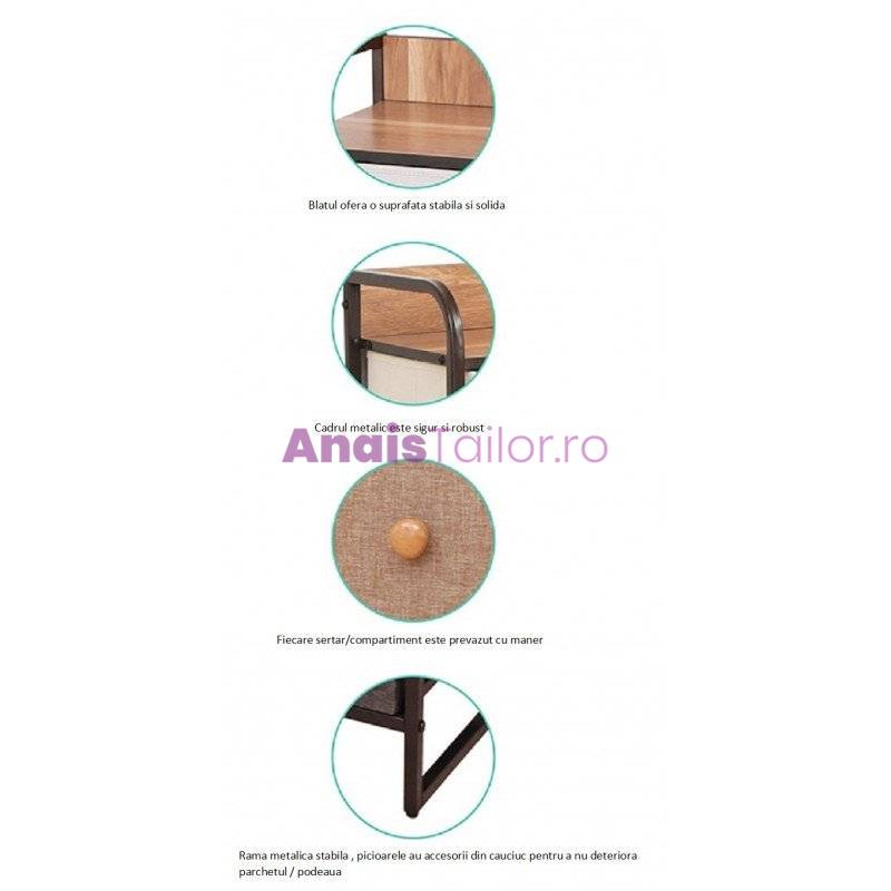 Comoda cu 7 sertare material textil, cadru metalic, blat MDF, 63.50 x 30 x 73 cm, Maro, Grunberg