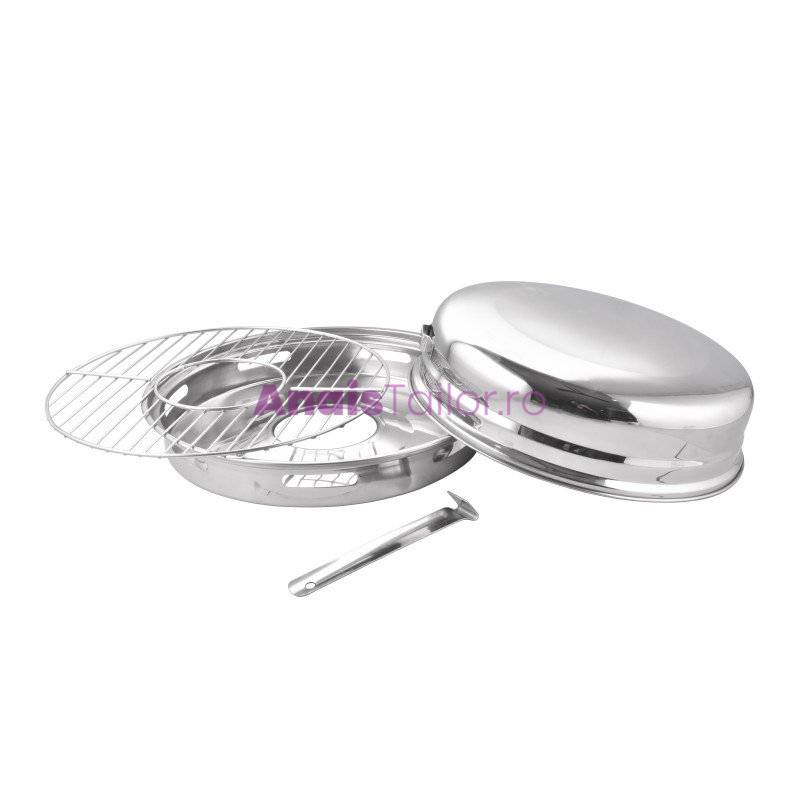 Gratar cu capac si maner, din inox, pentru aragaz, 32.50 x 13.50 cm, Grunberg