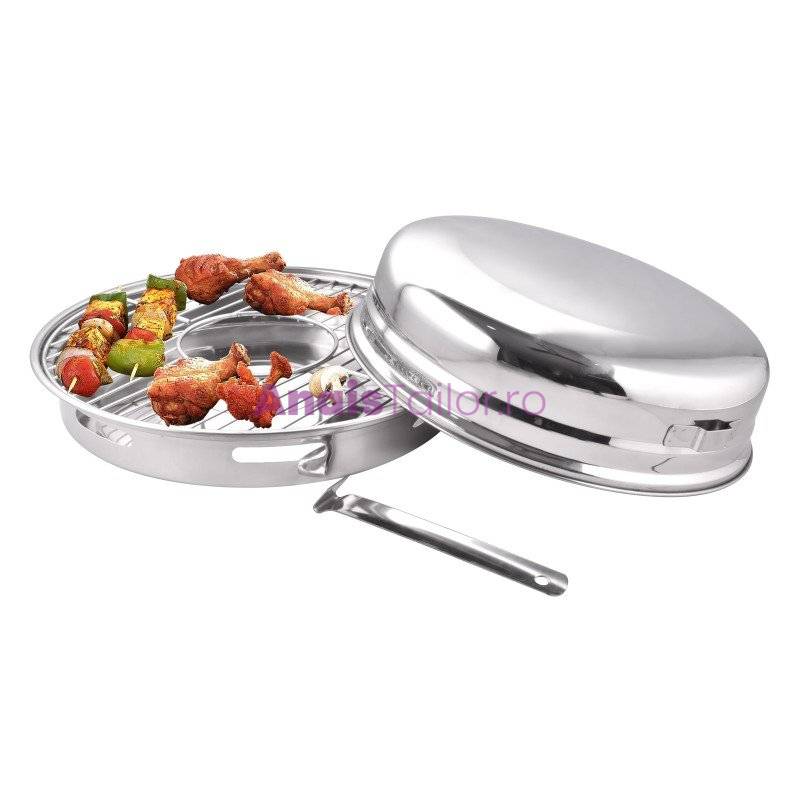Gratar cu capac si maner, din inox, pentru aragaz, 32.50 x 13.50 cm, Grunberg