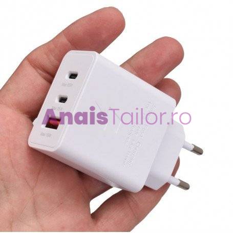 Incarcator Rapid 65W PD Trio, 2 x Tip C + Usb 2.0