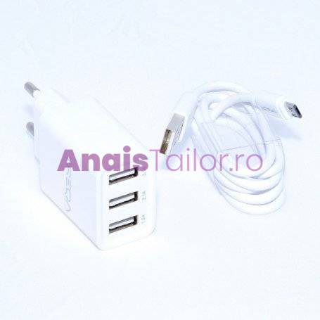 Incarcator Telefon / Tableta- 3 x USB / 3,1A + Cablu Micro USB , TREQA