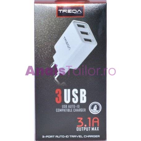 Incarcator Telefon / Tableta- 3 x USB / 3,1A + Cablu Micro USB , TREQA