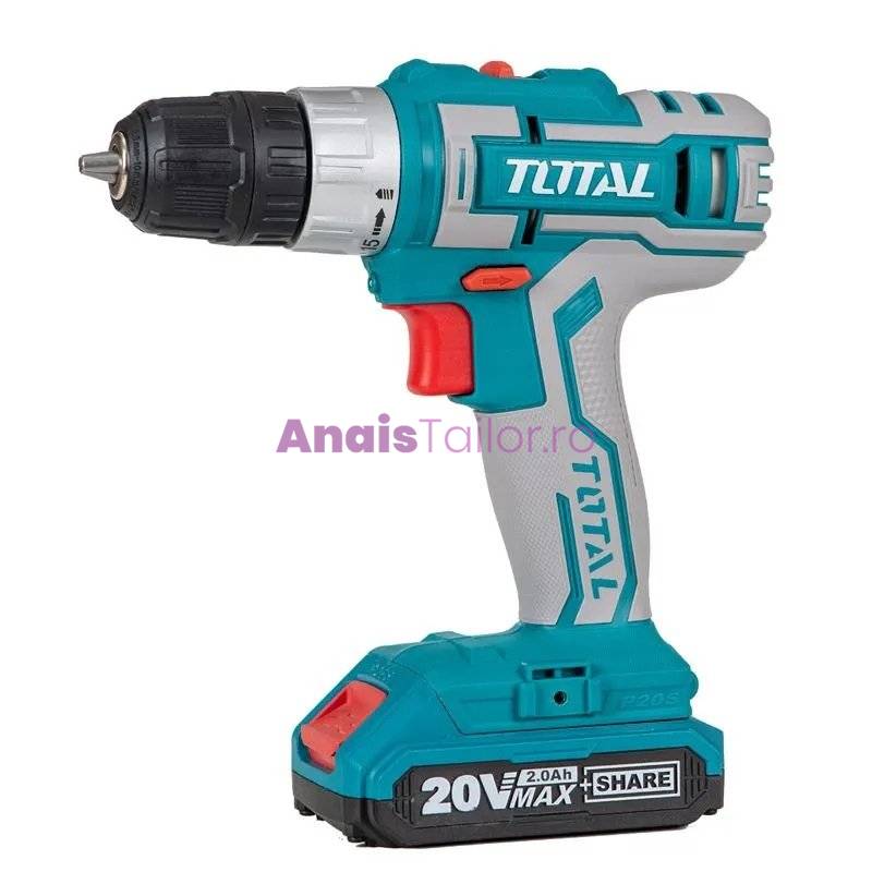 Masina de gaurit si insurubat cu acumulator TOTAL - 20V, 2Ah, 1500 rpm, mandrina rapida