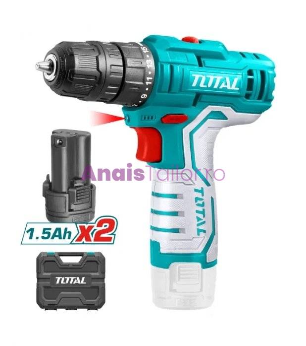 Masina de Insurubat / gaurit, TOTAL cu incarcator 12V/LED Li-ion, 2 acumulatori 1.5Ah