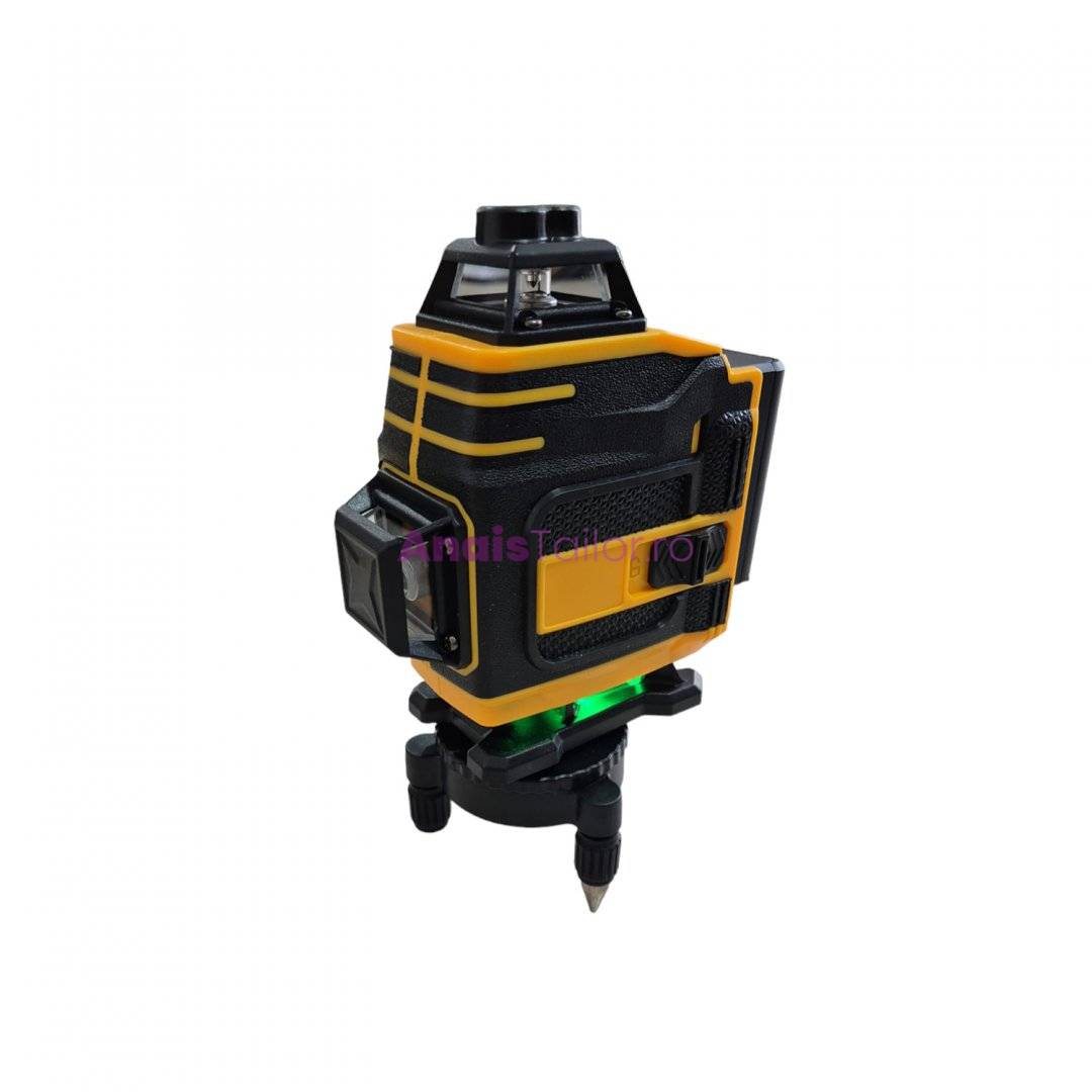 Nivela laser 4D, cu 16 linii verzi si accesorii incluse, Negru cu galben