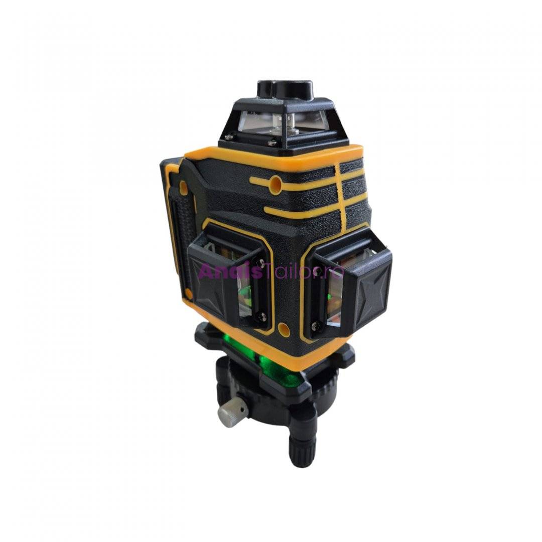 Nivela laser 4D, cu 16 linii verzi si accesorii incluse, Negru cu galben