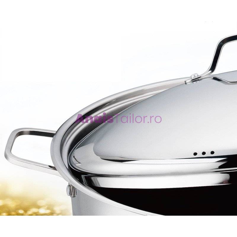 Oala din inox, cu capac din inox, 36 cm, 26.60 l, Grunberg, compatibila Gaz si inductie