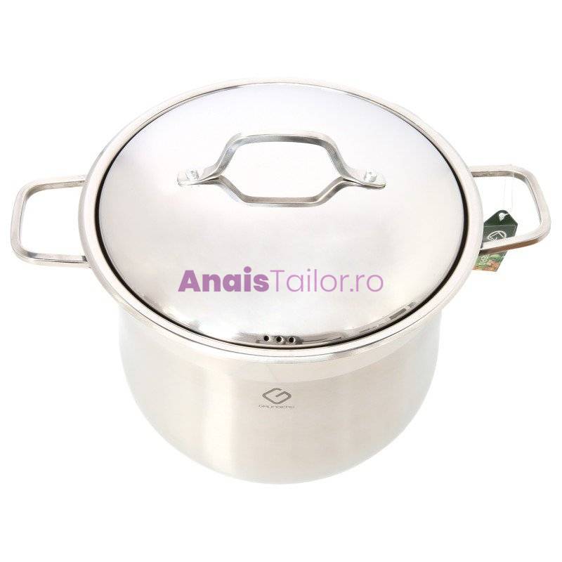 Oala din inox, cu capac din inox, 38 cm, 30.80 l, Grunberg, compatibila Gaz si Inductie