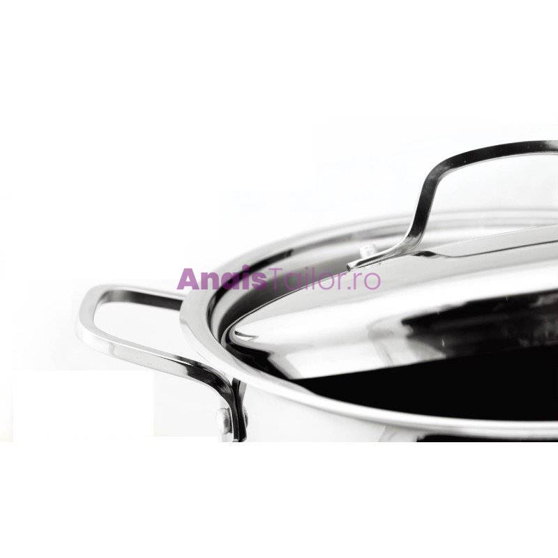 Oala din inox, cu capac din inox, 40 cm, 35.30 l, Grunberg, compatibila Gaz si Inductie