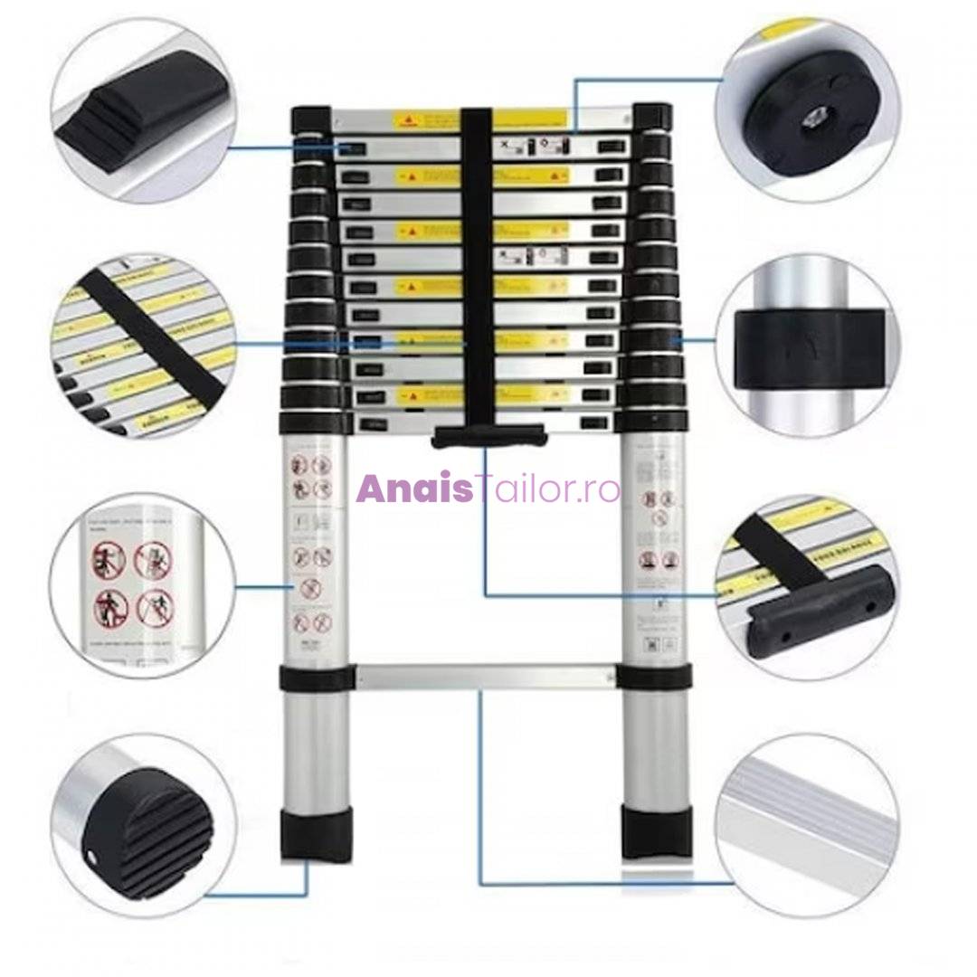 Scara telescopica aluminiu, 13 trepte, 3.8 metri