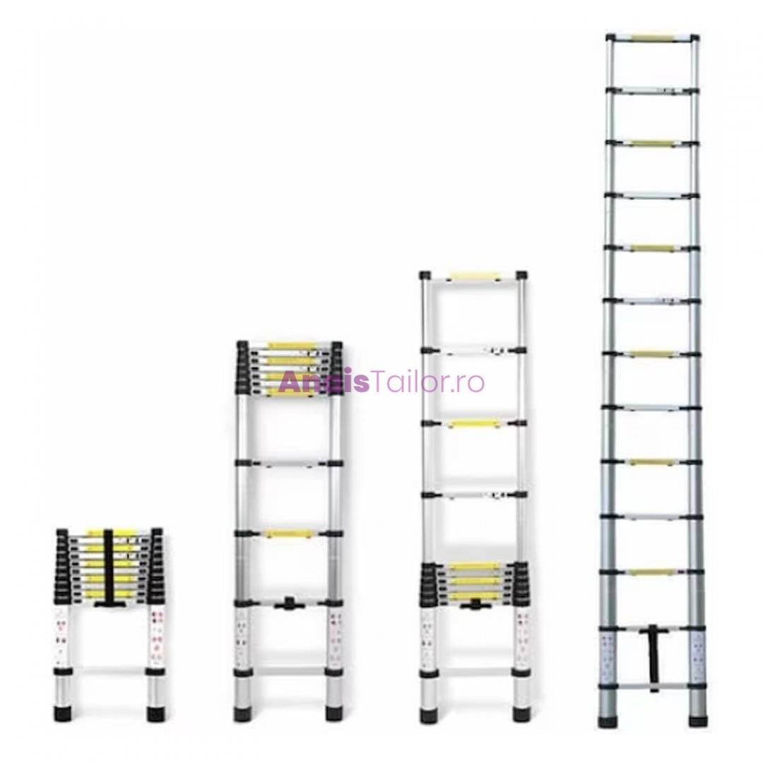 Scara telescopica aluminiu, 13 trepte, 3.8 metri