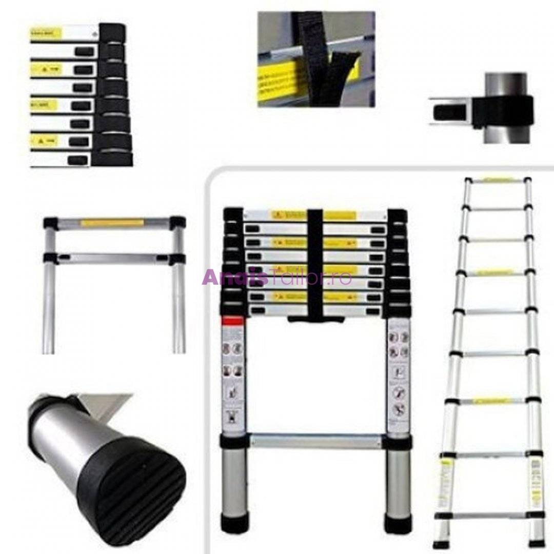 Scara telescopica aluminiu, 15 trepte, 4.4 metri, Maxim 150 kg