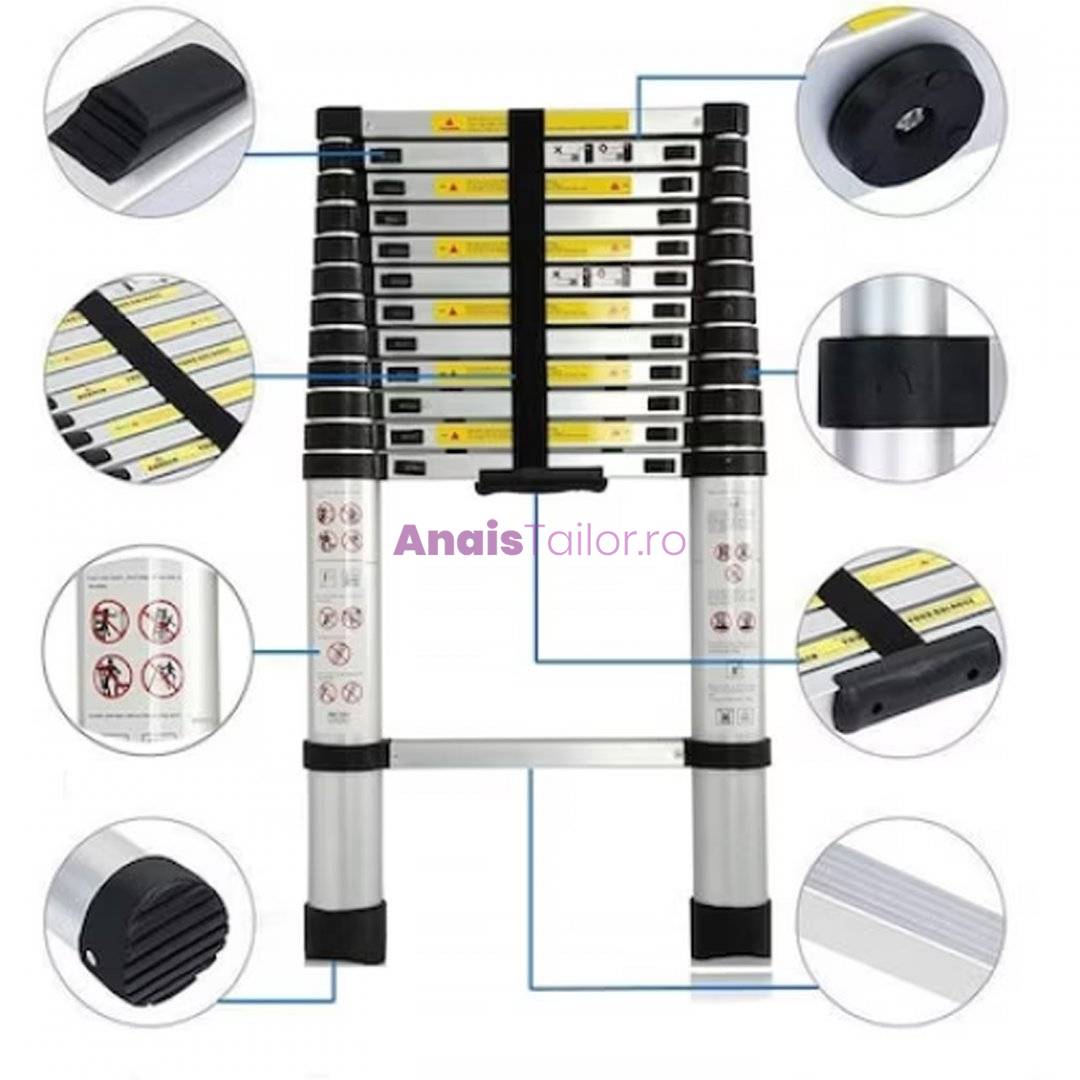 Scara telescopica aluminiu, 15 trepte, 4.4 metri, Maxim 150 kg