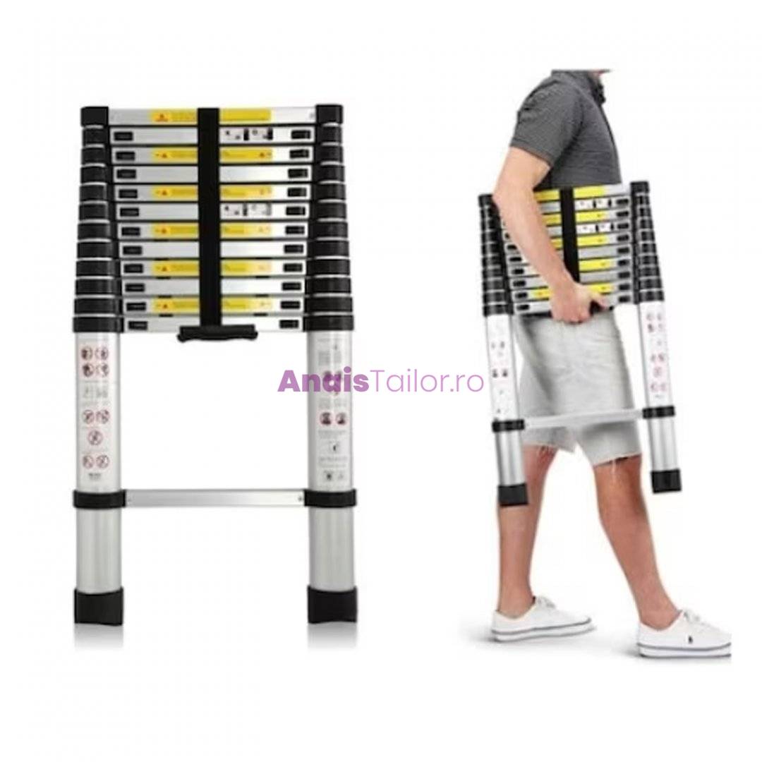 Scara telescopica aluminiu, 15 trepte, 4.4 metri, Maxim 150 kg