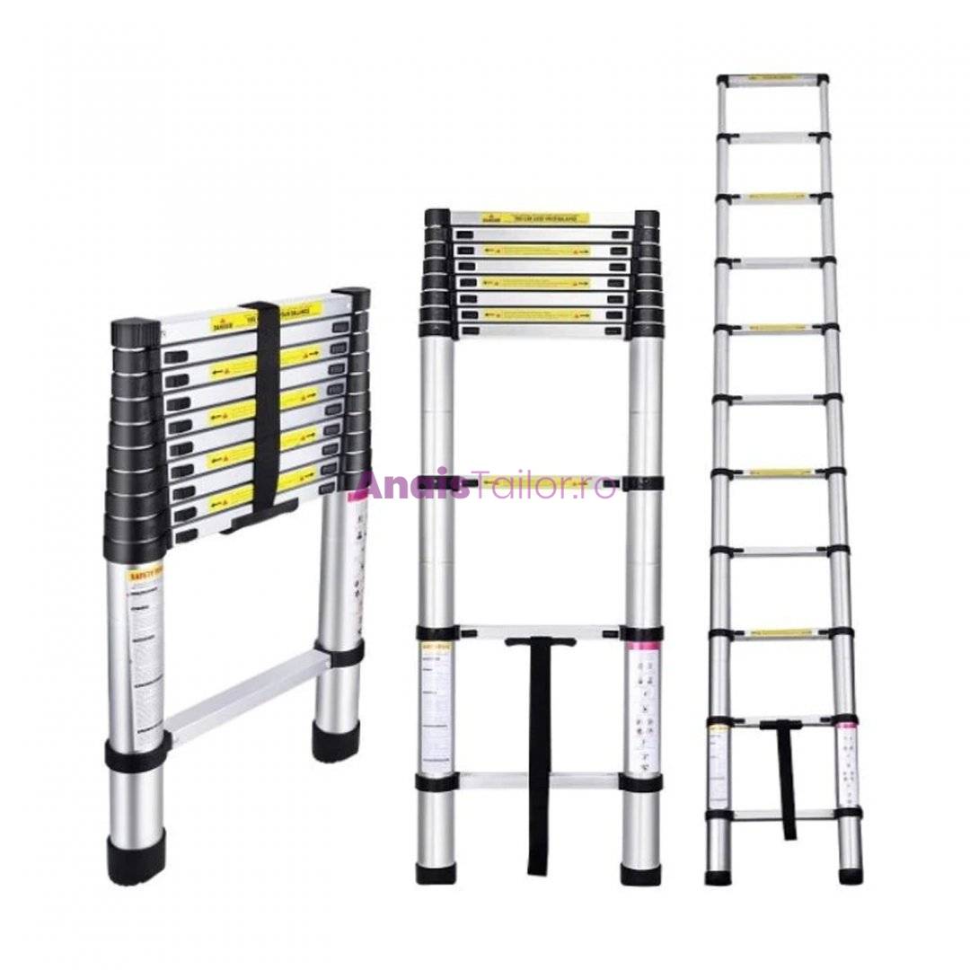 Scara telescopica aluminiu, 9 trepte, 2.6 metri, maxim 150 kg