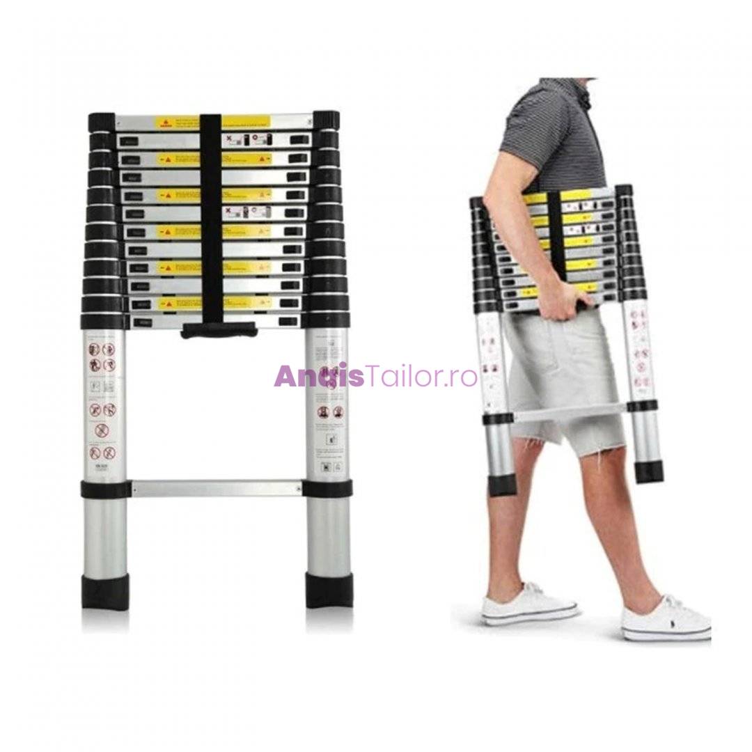 Scara telescopica aluminiu, 9 trepte, 2.6 metri, maxim 150 kg