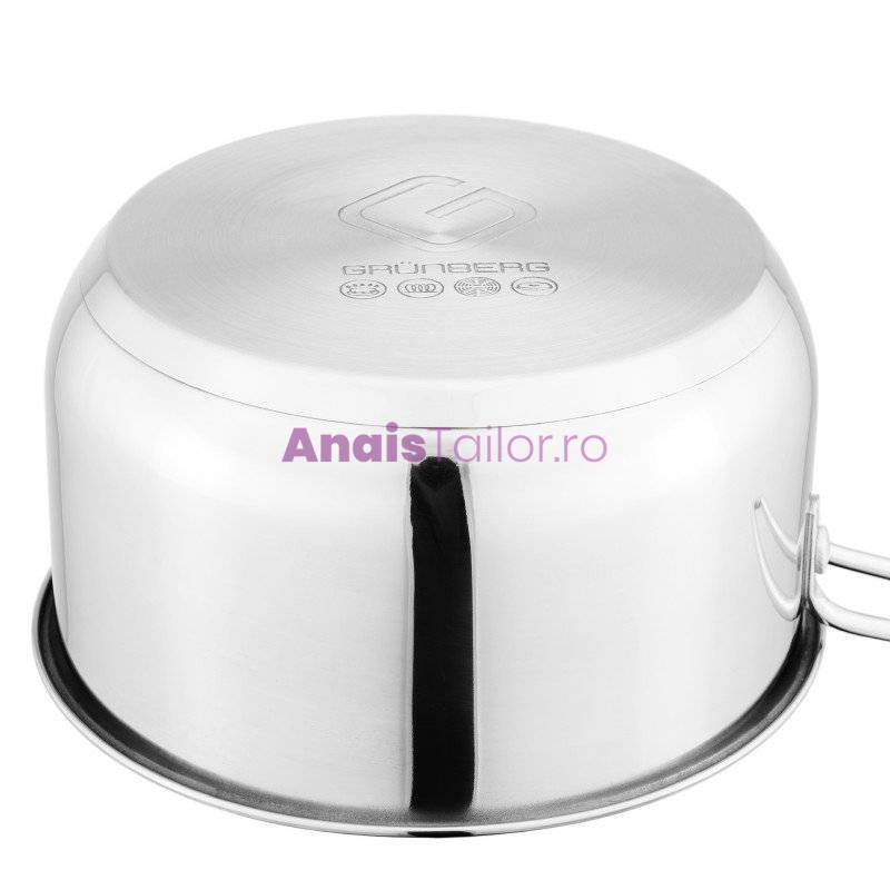 Set 3 cratite din inox, compatibile cu plita cu inductie, 14/16/18 cm,1/1.50/2 l, Grunberg 