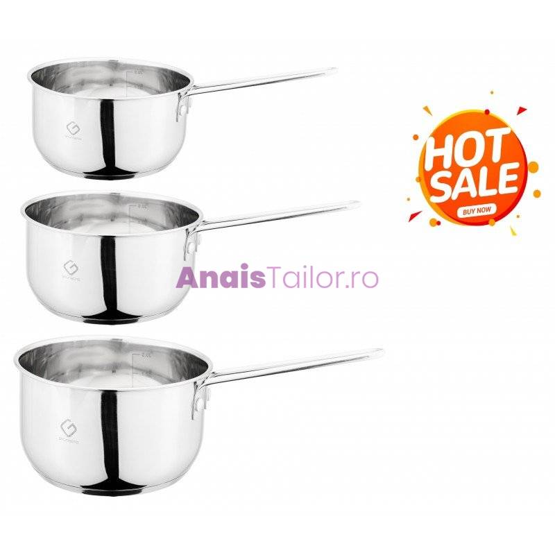 Set 3 cratite din inox, compatibile cu plita cu inductie, 14/16/18 cm,1/1.50/2 l, Grunberg 