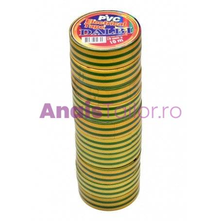 Set/10buc, Banda Izolier Galben-Verde 19mm x 10m 